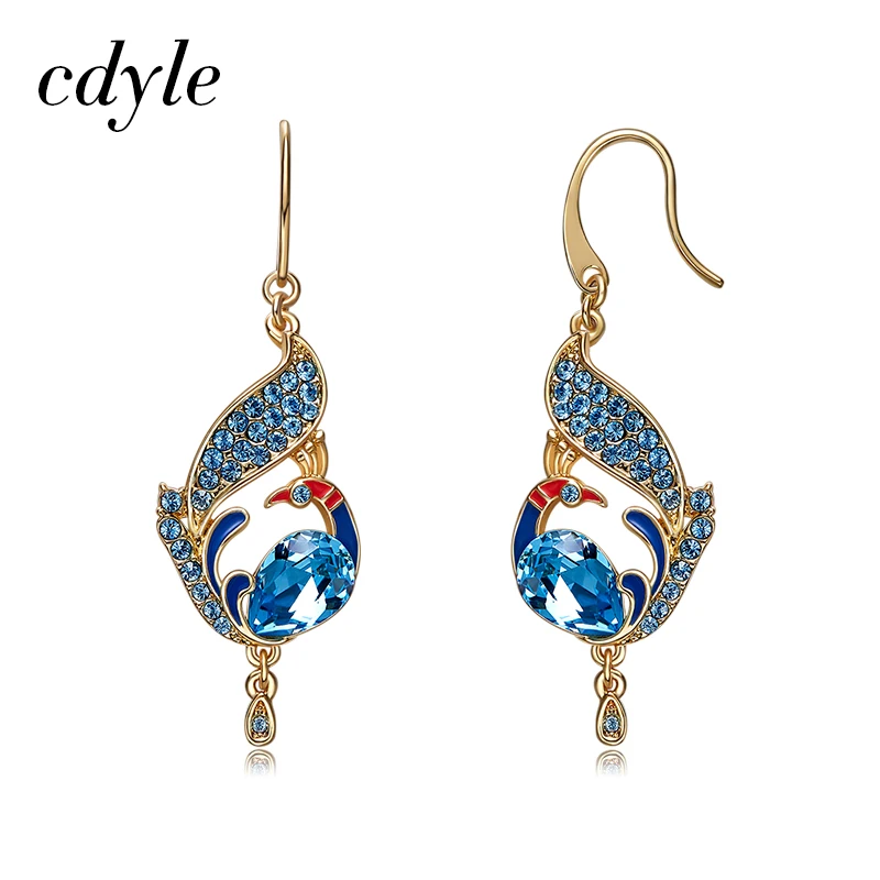 

Cdyle Crystals from Swarovski Alloy Vintage Animal Peacock Dangle Earrings For Women Boucle d'oreille Blue Stone Drop Earrings