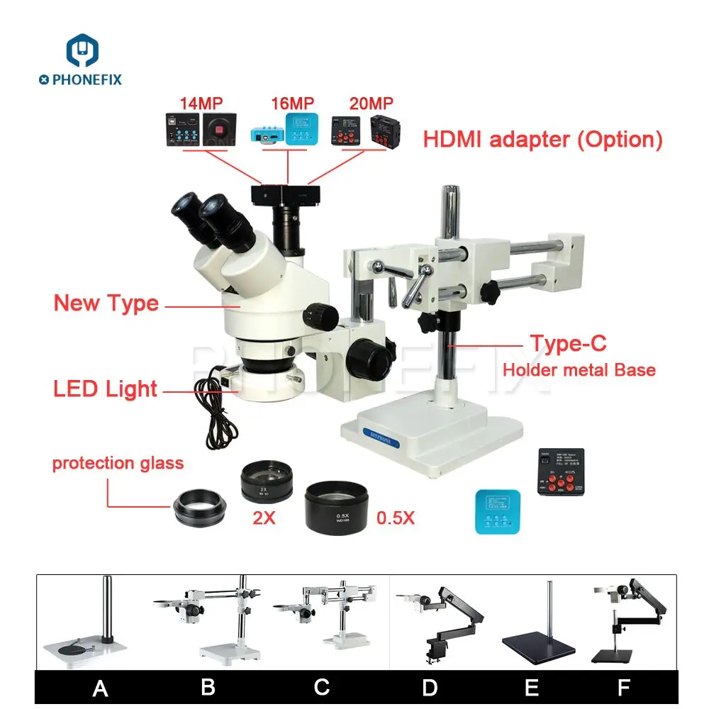 

PHONEFIX 14 16 20MP HDMI Camera 3.5-90X Stereo Zoom Microscope 144LED Objective Lens Microscope For Mobile Phone Repair