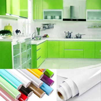 

3/10 PVC Self Adhesive kitchen Wallpaper Wardrobe Cupboard Furniture home Decor sticker Kitchen Cabinet Anti greasy Wall Sticker