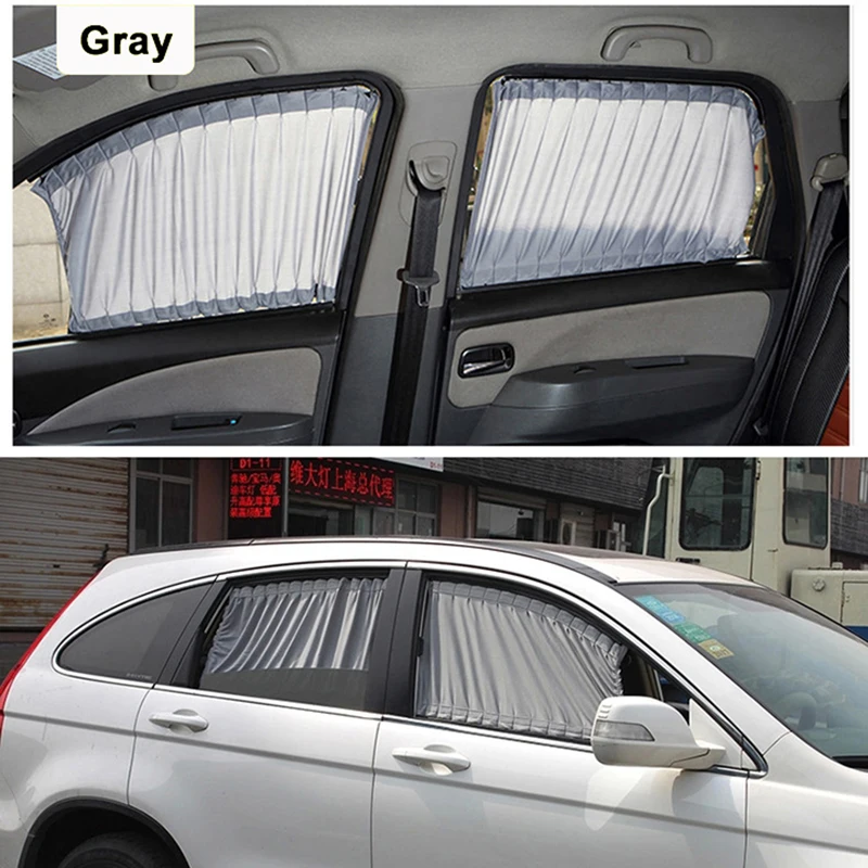 2 x 50S Aluminum Shrinkable Windowshade Curtain Car Side Window Sunshades Auto Rear Windshield Sun Block - Black Beige Gray