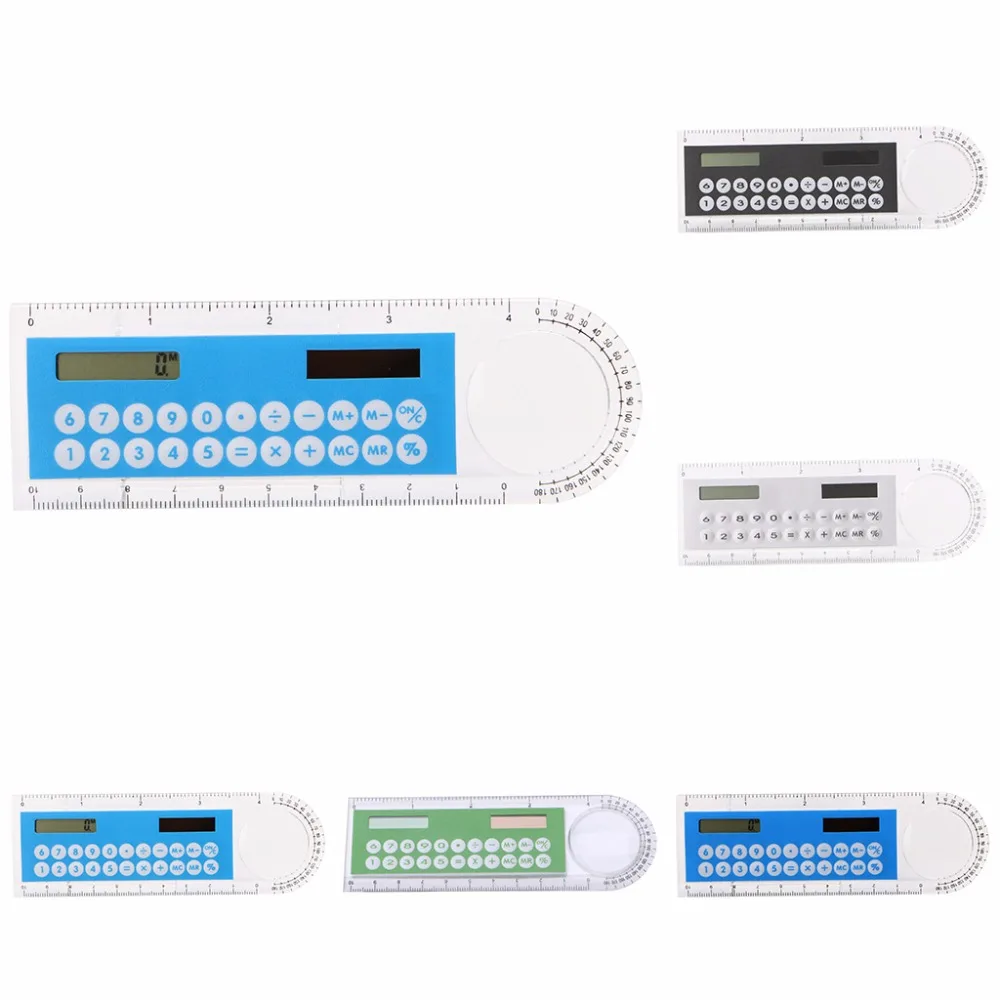 

Multi Purpose Colorful Student Ruler Mini Portable Solar Energy Calculator For Student Office Stationery