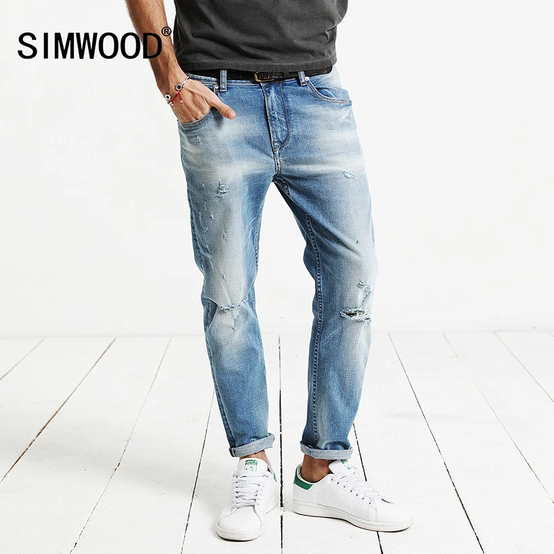 SIMWOOD 2019 Весна Новые рваные джинсы мужские до щиколотки брюки хлопковые джинсовые