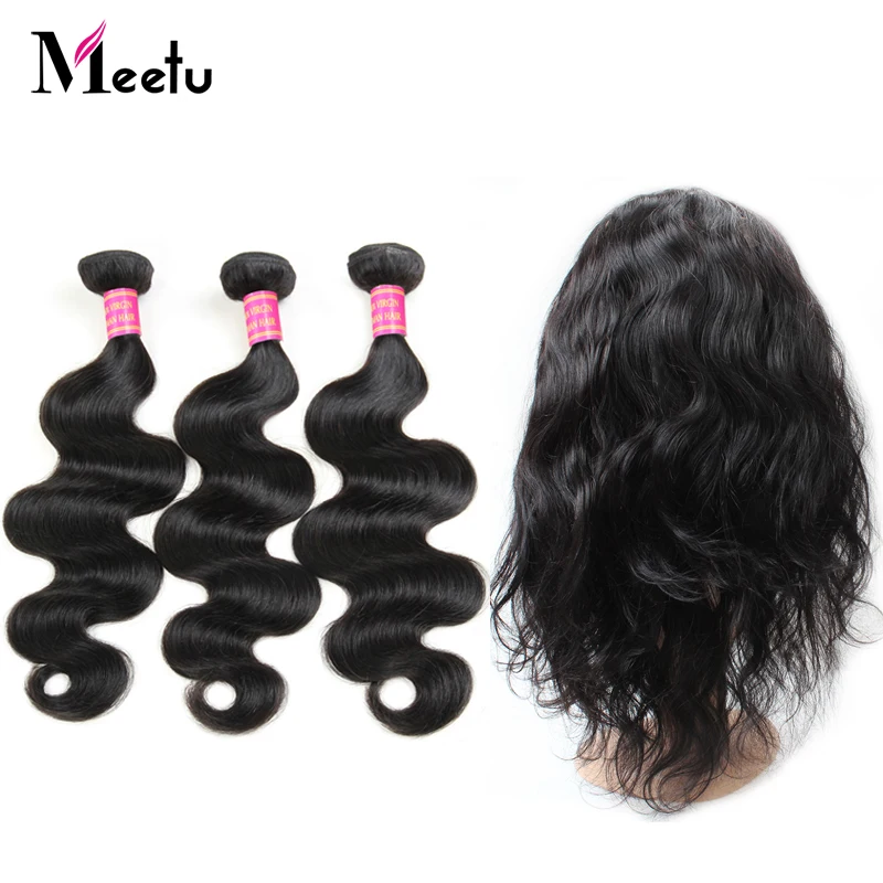 

Meetu Malaysian Body Wave 360 lace frontal with bundle Non Remy 100% Human Hair Bundles with Frontal 2 Bundles with Frontal