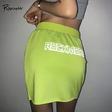 Rapcopter светоотражающие с принтом букв облегающая юбка повседневное Высокая талия мини Straights женские неоновый зеленый желтый юбки для женщи