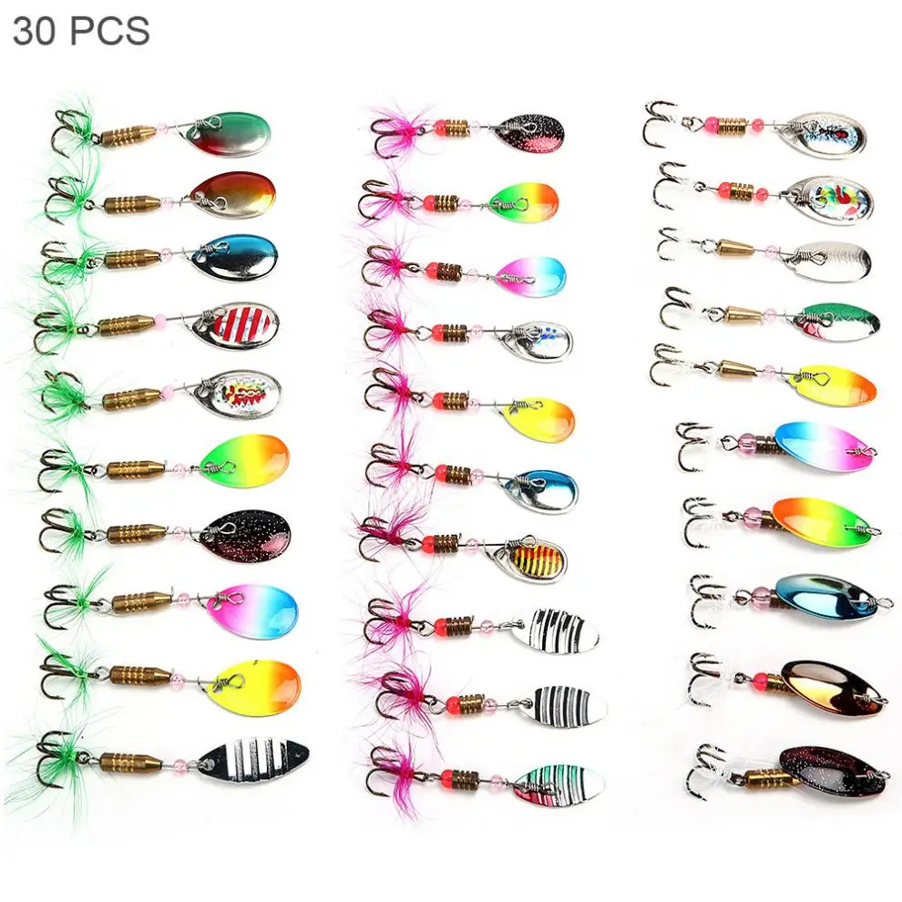 30pcs/set Metal Spinner Fishing Lures Hard Crank Bait Sequin Spoon