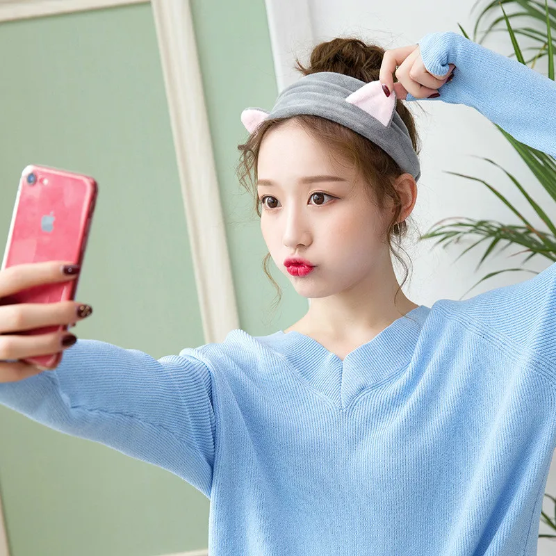 

Cute Women Girls Cartoon Cat Ears Soft Cotton Headband Hairbands Party Halloween Headwear