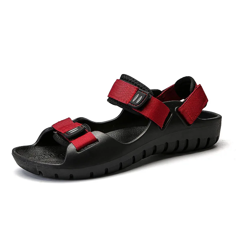 Mens Sandals Leather Men Summer Shoes 2019 Flat Beach Sandals Male Black Red Shoes 1#15D50