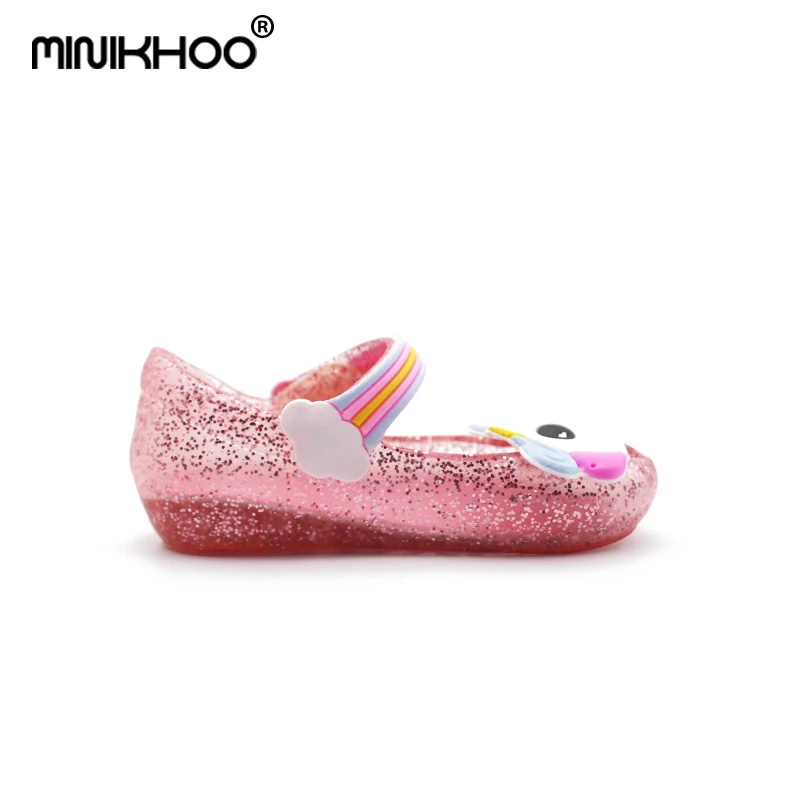 Mini Melissa/; прозрачные сандалии в виде единорога; обувь для девочек; зимняя прозрачная обувь; сандалии в стиле даргона с открытым носком для девочек; нескользящие детские сандалии для малышей