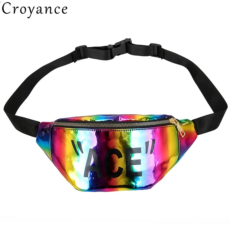 

Croyance Fashion Chest Bags for Women ACE Shoulder Bag Bright PU Leather Sports Pocket Chest Bag Waist Packs Phone Bags