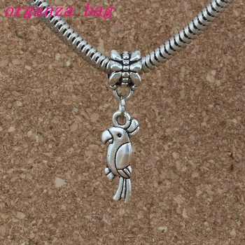 

100pcs/lot Dangle Zinc alloy Parrot Bird Charm Big Hole Beads Fit European Charm Bracelet Jewelry 8x32mm A-251a
