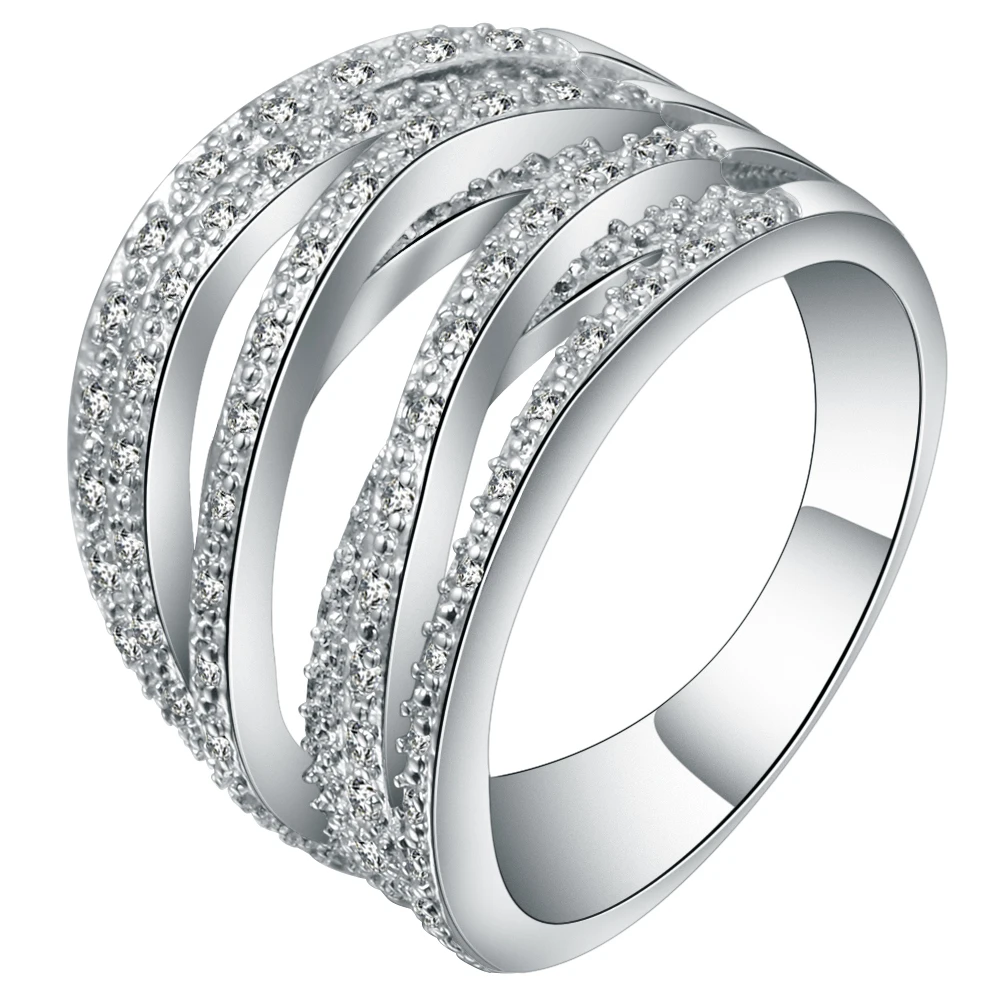 Luxury White Cubic Zirconia Multi layered Cross Big Ring