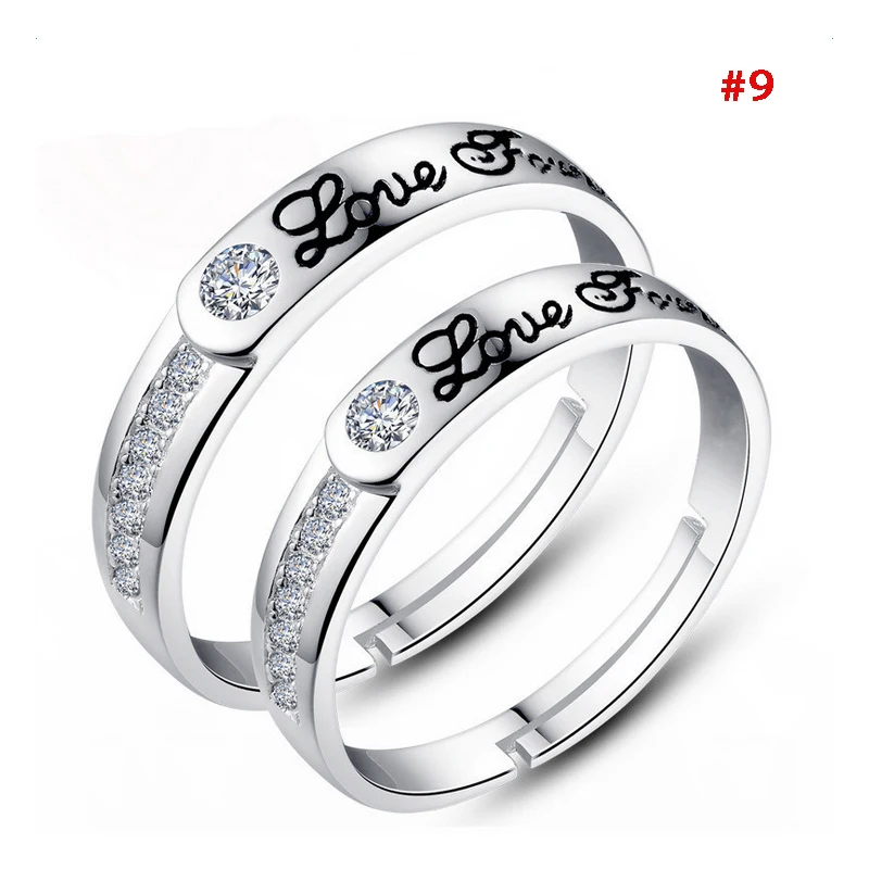 1 Pair Silver Plated Heart Lovers Couple Promise Rings Set Zircon Crystal Wedding Ring Jewelry Couple Ring Various