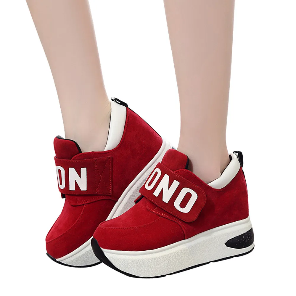 Г., Уличная обувь на платформе черного и красного цвета обувь на толстой подошве со скрытым каблуком, без шнуровки, на толстой подошве, обувь на танкетке, увеличивающая рост женская обувь