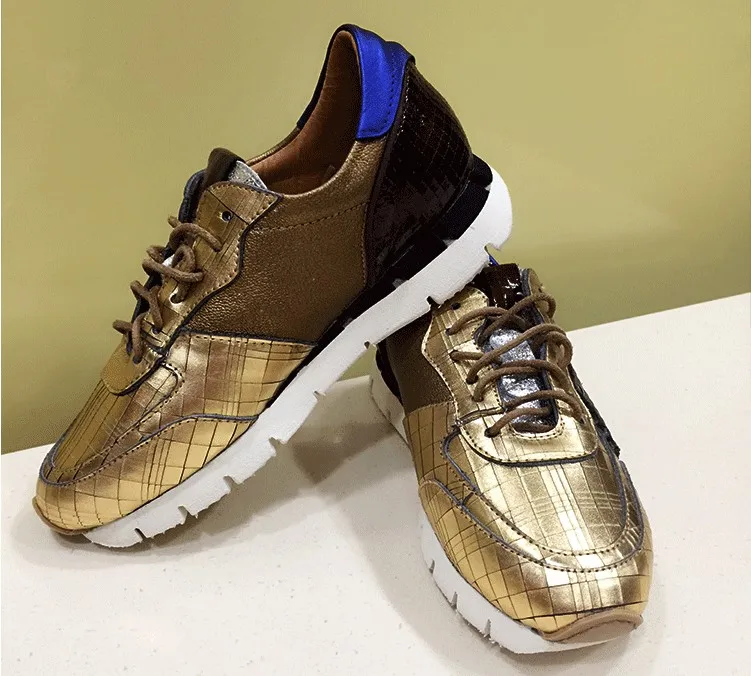 

New Rivets Sneakers Women Shoe Laces Paillette Spell Color Flat Shoes Ladies Real Leather Causal Shoes sneakers platform women