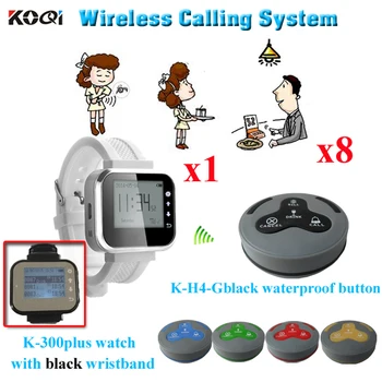 

Wireless Calling System Fashion Nice Design Alphanumeric Watch Pager With Customer Hand Bell ( 1pcs watch + 8pcs buzzer bell)