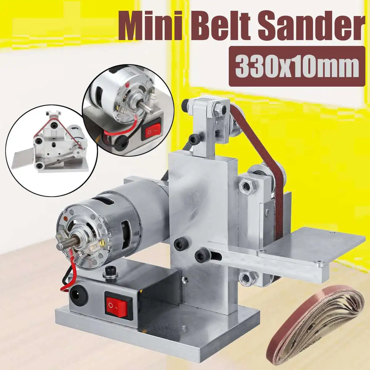 

DIY Mini Belt Sander Desktop Grinder Polishing Grinding Sharpening Machine Buffer Electric Angle Grinder 330x10MM