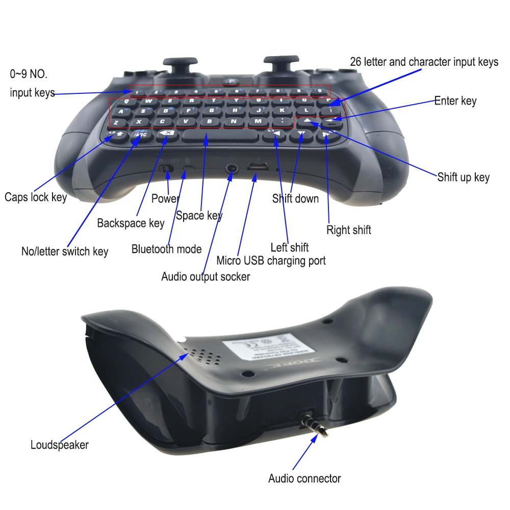  For Sony Playstation 4 Mutilfunction 2 in 1 Bluetooth Mini Wireless Chatpad Message Keyboard Game C