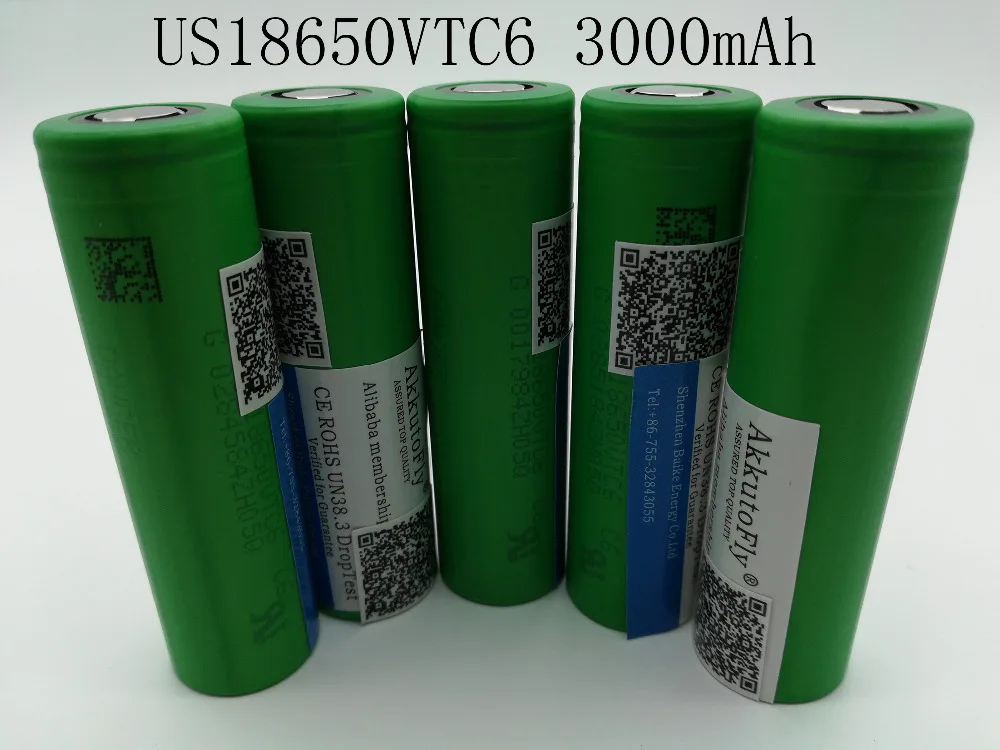 3pcs AkkutoFly for Sony VTC6 battery US18650VTC6 3000mAh 3.6v 30A high drain lithium 18650 rechargeable E-cigarette |