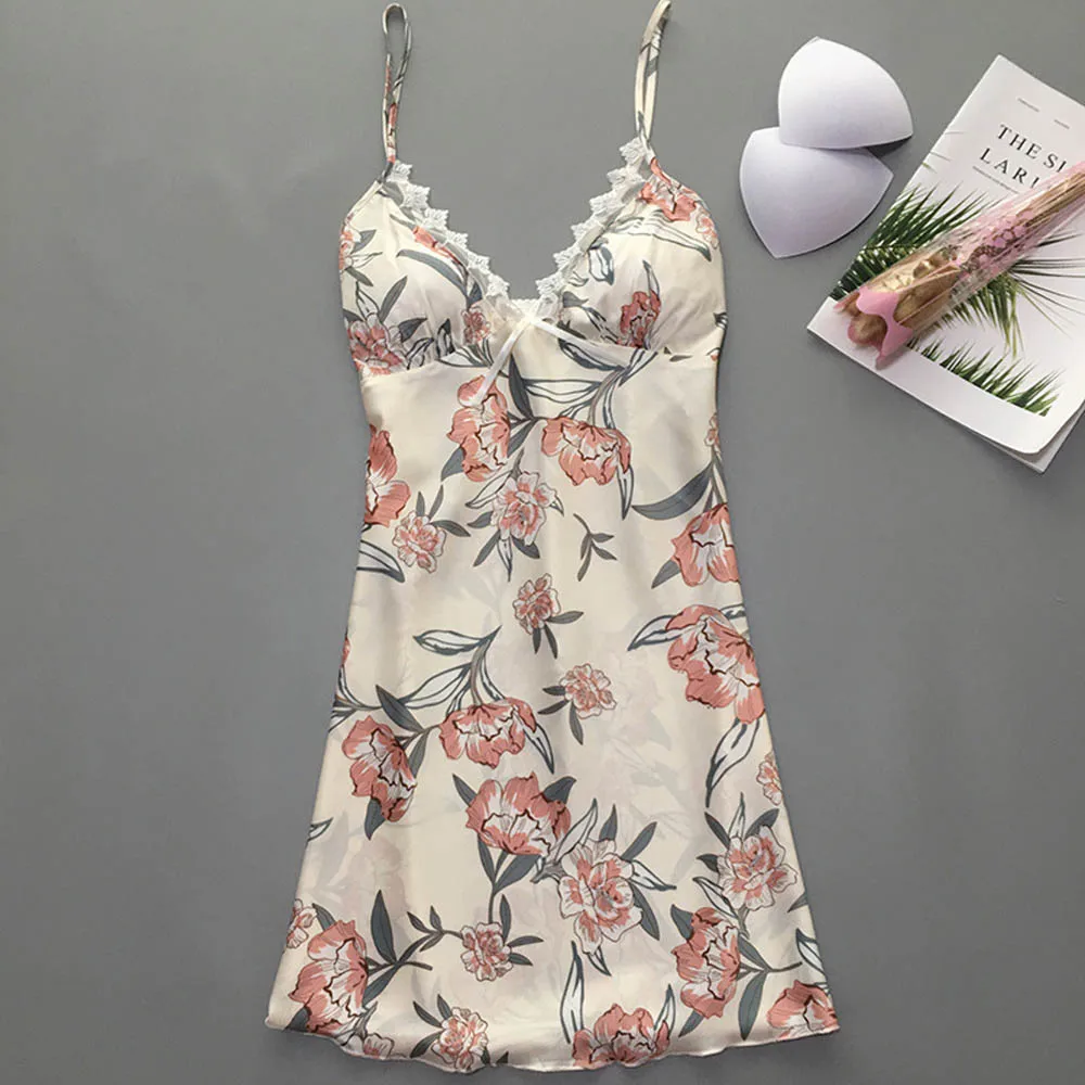 

Hot Women Ladies Sexy Satin Night Dress Floral Silk Lingerie Sleepwear Nightwear Robe camisola Nightgown nuisette femme de nuit