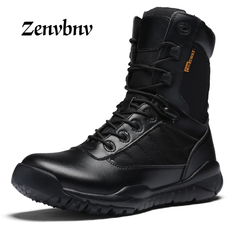 

ZENVBNV Men Military Tactical Boots Winter Leather Black Special Force Desert Ankle Combat Boots Safety Work Shoes Army Boots
