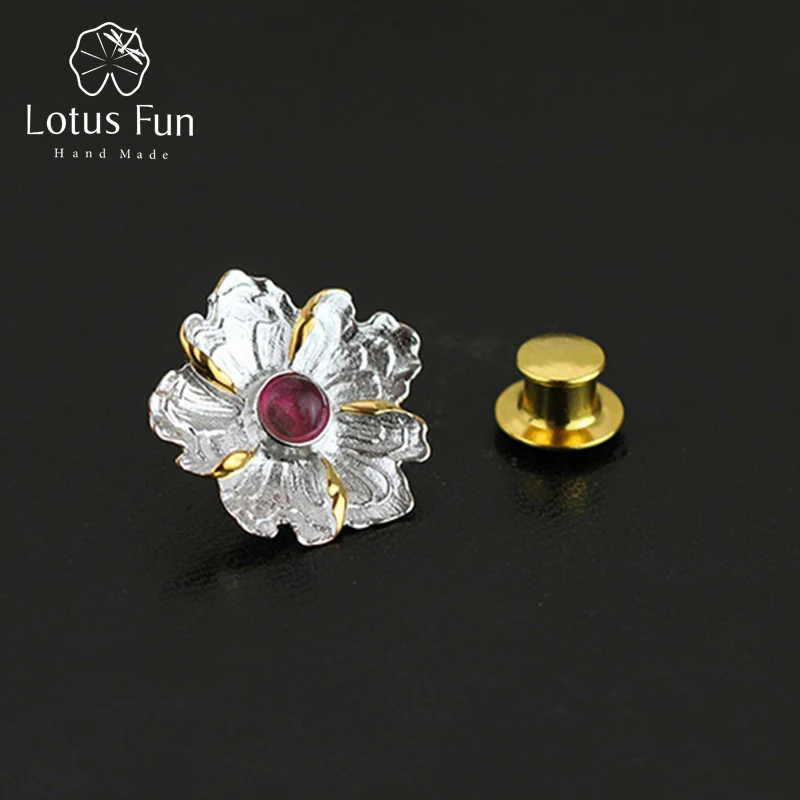 

Lotus Fun Real 925 Sterling Silver Natural Tourmaline Designer Handmade Fine Jewelry Gorgeous Peony Flower Women Brooches Badge