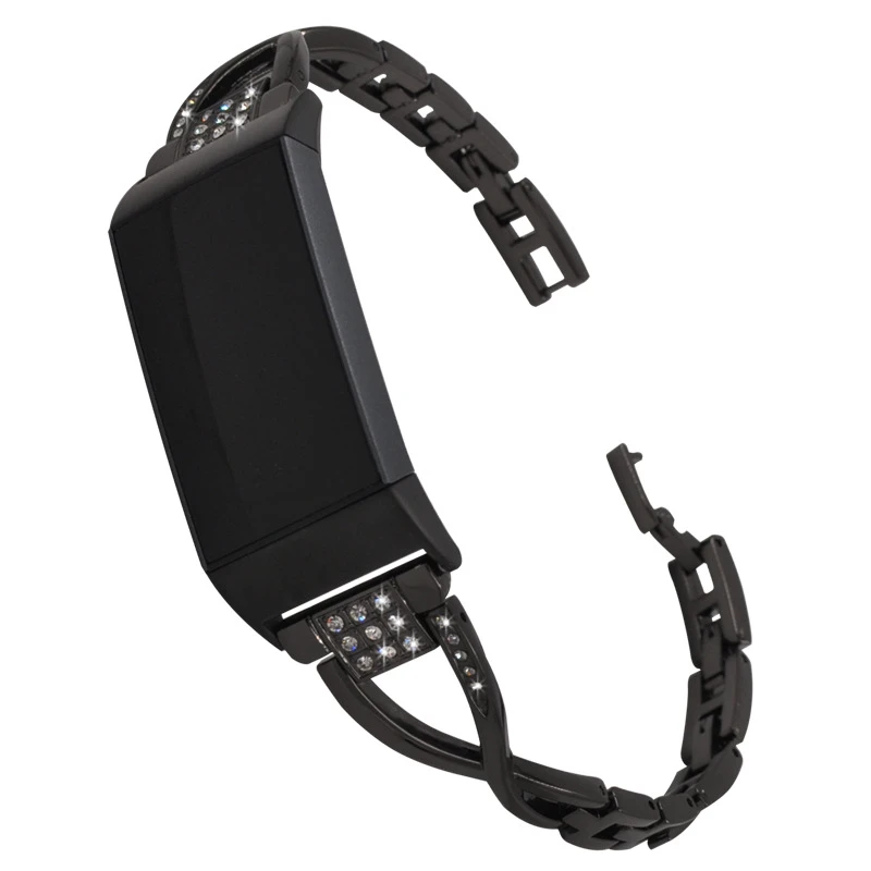 Stainless Steel Bling Bands for for Fitbit Charge 3 Smart Watch X-Link with Rhinestones Strap High Quality (5)