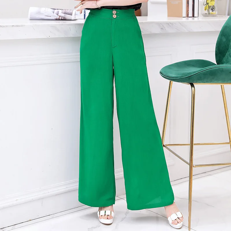 

2019 New Cotton Linen Soft Wide Leg Women Pants Elastic Waist Solid Color Summer Loose Trousers High Waist Pant Plus Size XL-5XL
