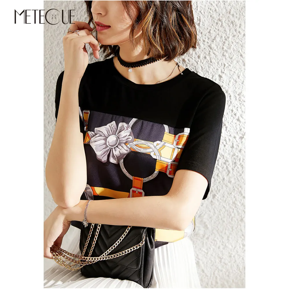 

Multi Colors Silk Patched Summer Tshirts 2019 Spring Summer Fashion Printed Comfortable Short Sleeve Women Tees 2019 Summer