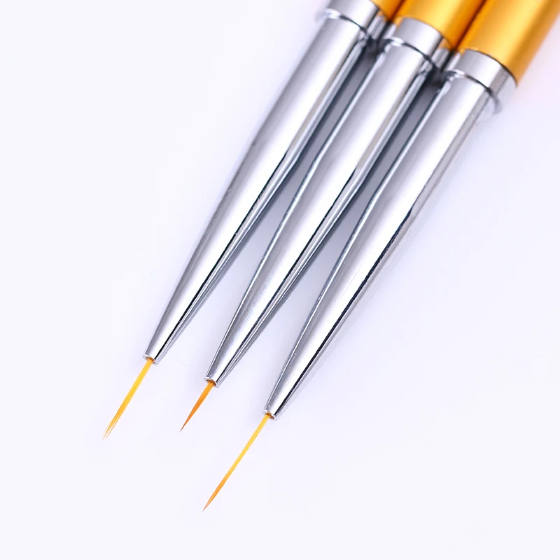 

3Pc Nail Art Liner Brush Transparent Metal Handled Nail Art Drawing Liner Pen Brush Yellow Color Nails Tools Manicure