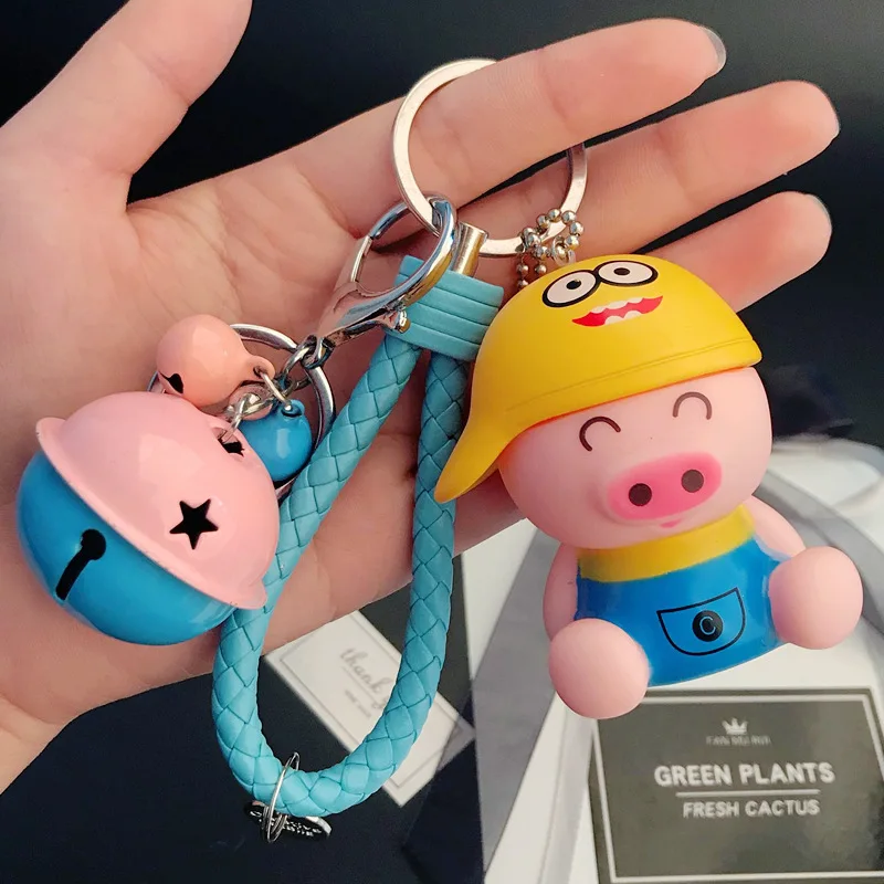 Cute Pig Keychain Women Girls Backpack Handbag Purse Keyring Pendant Small Bell