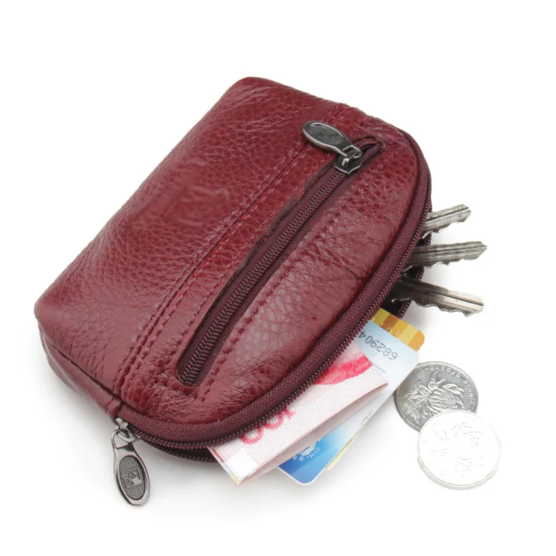 

Unisex Key Holder Keys Organizer Genuine Leather Key chain Covers Zipper Key Case Bag