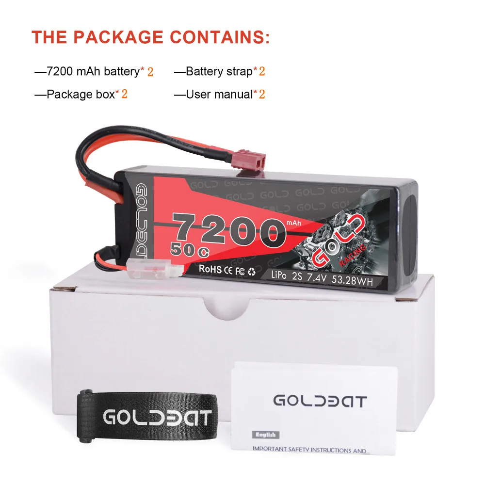 2 шт. GOLDBAT 7200 мАч LiPo батарея для RC 2S 50C батарея LiPo 7,4 В с Т-образной вилкой для RC автомобиля грузовика Танк Losi Traxxas Slash Truggy