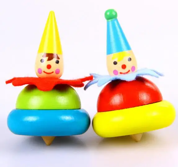 1pcs wooden clown spinning top toy kids educational toys classical top kid christmas gifts