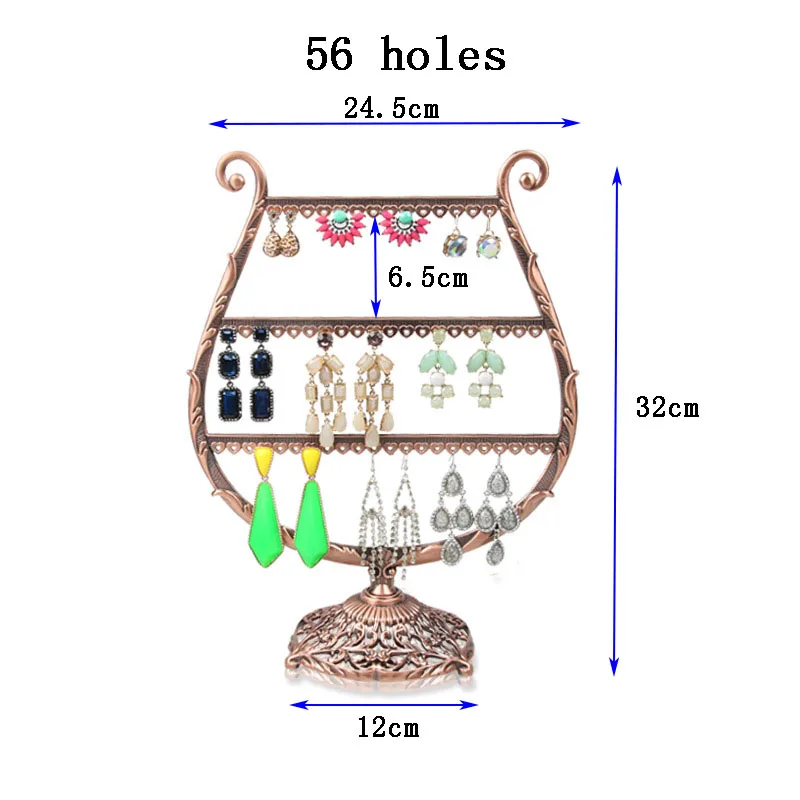 

Hot Sale 56 Holes Retro Jewelry Organizer Stand Metal Earring Holder Pesentoir Fashion Earrings Display Rack Etagere