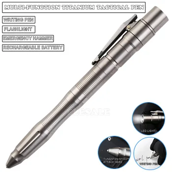 

Multi-Function Titanium Tactical Pen Led Light Rechargeable Self Defense Window Breaker Outdoor Survival EDC Tool Collection Pen