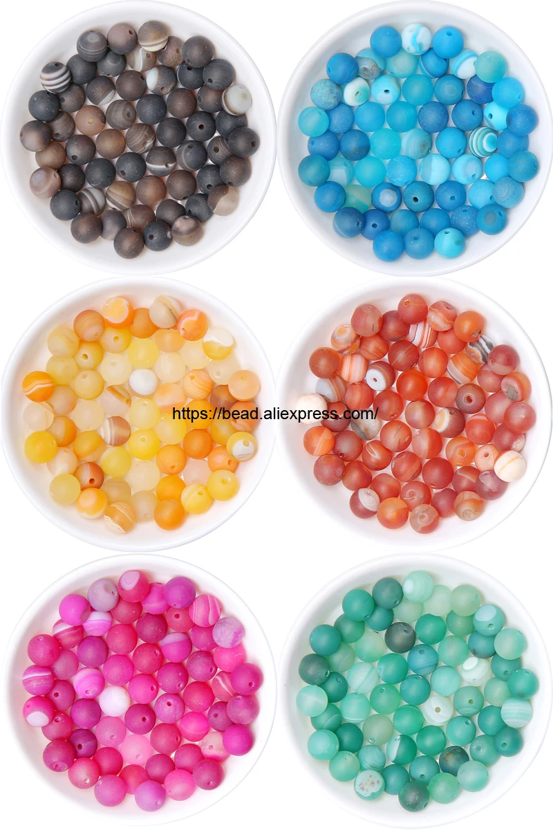 

Free Shipping Natural Stone Matte Colorful Stripe Agates Round Loose Beads Pick 7 Color and Size for handmade Jewelry Making