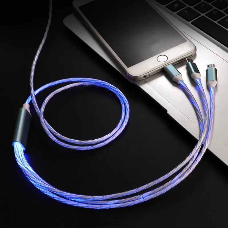 3 в 1 светодиодный usb-кабель со светом для быстрой зарядки мобильного телефона кабель Micro usb type C для iPhone X 8 7 6 USB Кабель зарядного устройства
