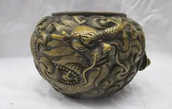 

Chinese Dynasty Palace Bronze Two dragons playing in the sea Bottle Pot Tank