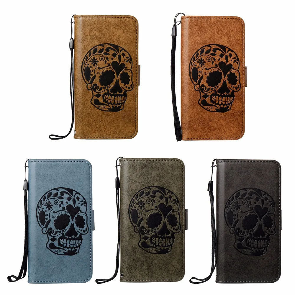 

Flip Cover Leather Case For Samsung Galaxy S8 Plus Wallet Stand Phone Bags Skull Embossing Design Coque For Samsung S8 Plus