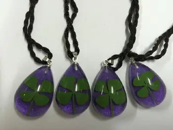 

FREE SHIPPING 18 pcs fashion purple color style real four leaf clover pendant