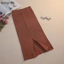 Женские юбки, вязанные, элегантные, универсальные, одноцветные, высокая талия, плиссированные, для отдыха, корейский стиль, эластичность, тонкая, мягкая, Женская юбка