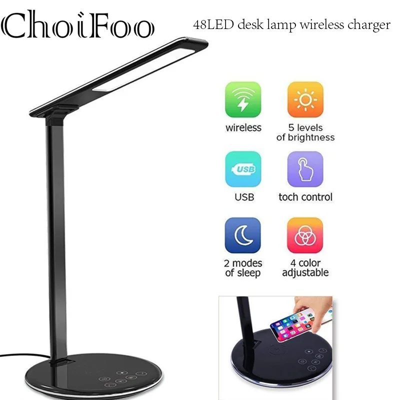 

Concise Style Folding LED Desk Lamp Table Lamp Touch Induction Lamp Eye Protection Qi Wireless Modern USB Output Home Charger