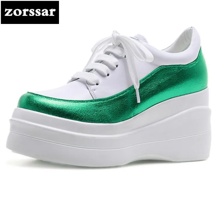 

{Zorssar} 2018 Genuine Leather fashion womens shoes Platform heels Leisure Lace-up Wedges High heels pumps ladies casual shoes
