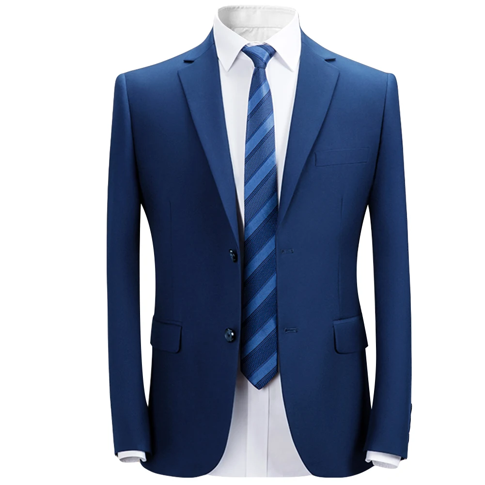 YUNCLOS формальный деловой мужской костюм куртка весна две пуговицы сплошной цвет деловой Свадебный приталенный костюм Блейзер - Цвет: Синий