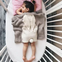 Buy Baby Blanket Cotton Big Rabbit Ear Swaddling Newborn Blanket Wrap Soft Blankets Baby/Toddler/Kids Bedding Knitted Free Shipping