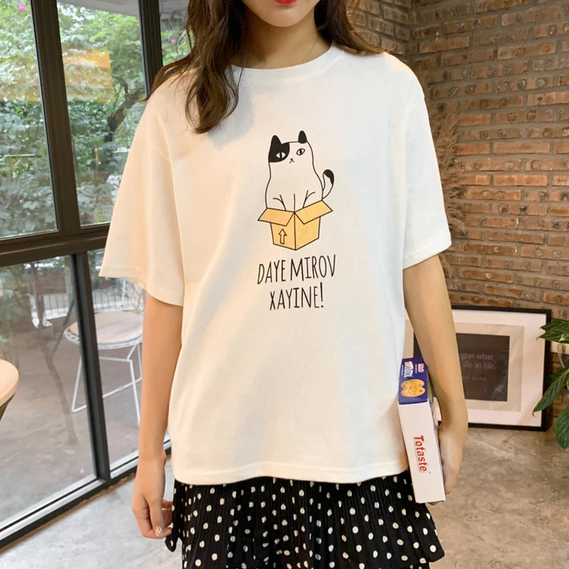 Чистый хлопок Harajuku хорошего качества свободная футболка с коротким рукавом для