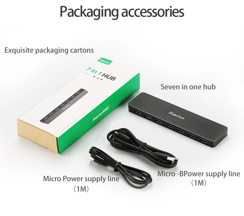 Llano USB разветвитель 7 со шнуром питания концентратор 4 портовый USB3.0 многопортовое