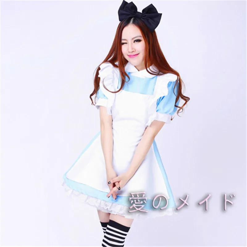 

High Quality Halloween Maid Girls Lolita Dress Alice in Wonderland Cute Maid Wear Blue Maid Costume Anime Cosplay Costumes C018