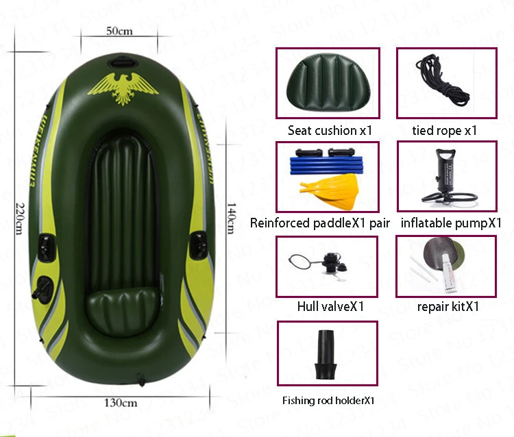 LM1243 очень плотной ПВХ Надувная гребная лодка зеленый рыбацкая лодка с запасными Запчасти 200 кг подшипник 2/3/4