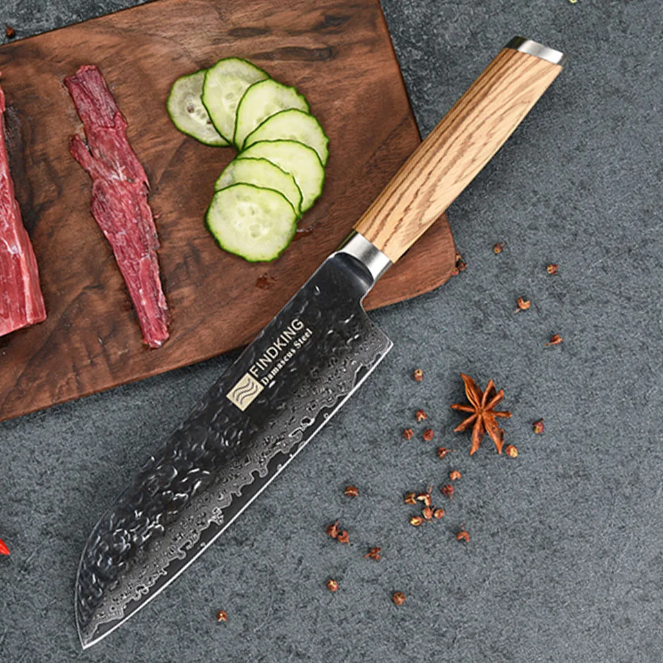 FINDKING 2017 New Zebra wood handle damascus knife 7 inch santoku chef knife 67 layers damascus steel kitchen knives FINDKING 2017 New Zebra wood handle damascus knife 7 inch santoku chef knife 67 layers damascus steel kitchen knives